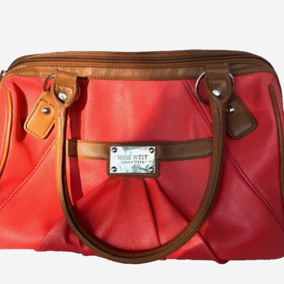 Nine West Orange Satchel Purse Brown Handles EUC - Picture 4 of 7